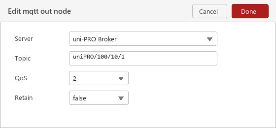 Node-RED mqtt out configuration